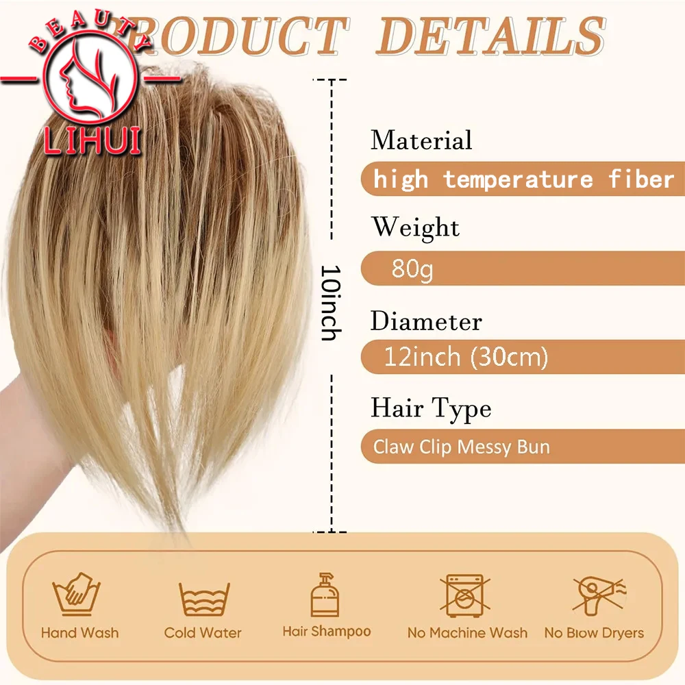 Extensiones de Cabello sintético con Clip de garra en cola de caballo, moño de pelo de postizo Diy, cola de cerdo Falsa Rubia, Tousled Updo para