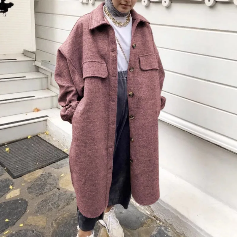 2025 Giacca di lana con risvolto semplice a maniche lunghe con tasca con bottoni impiombati autunno e inverno delle nuove donne