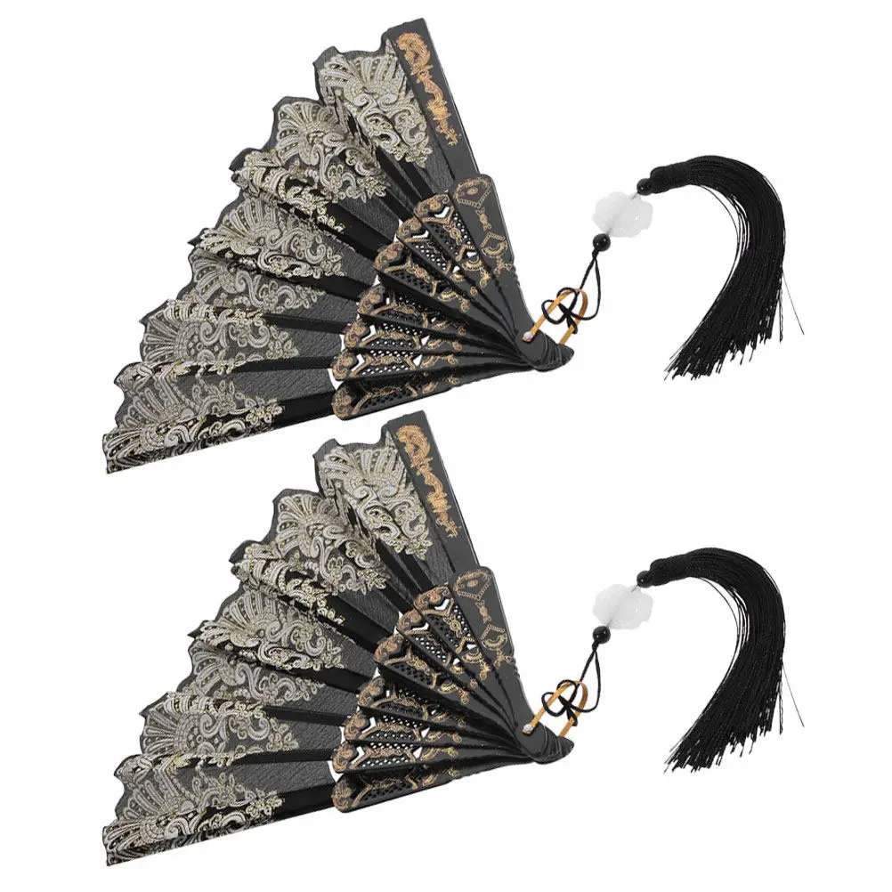 2Pcs Chinese Folding Fan Exquisite Embroidered Decoration Lightweight Foldable Hand Fan Portable Summer Cooling Gift