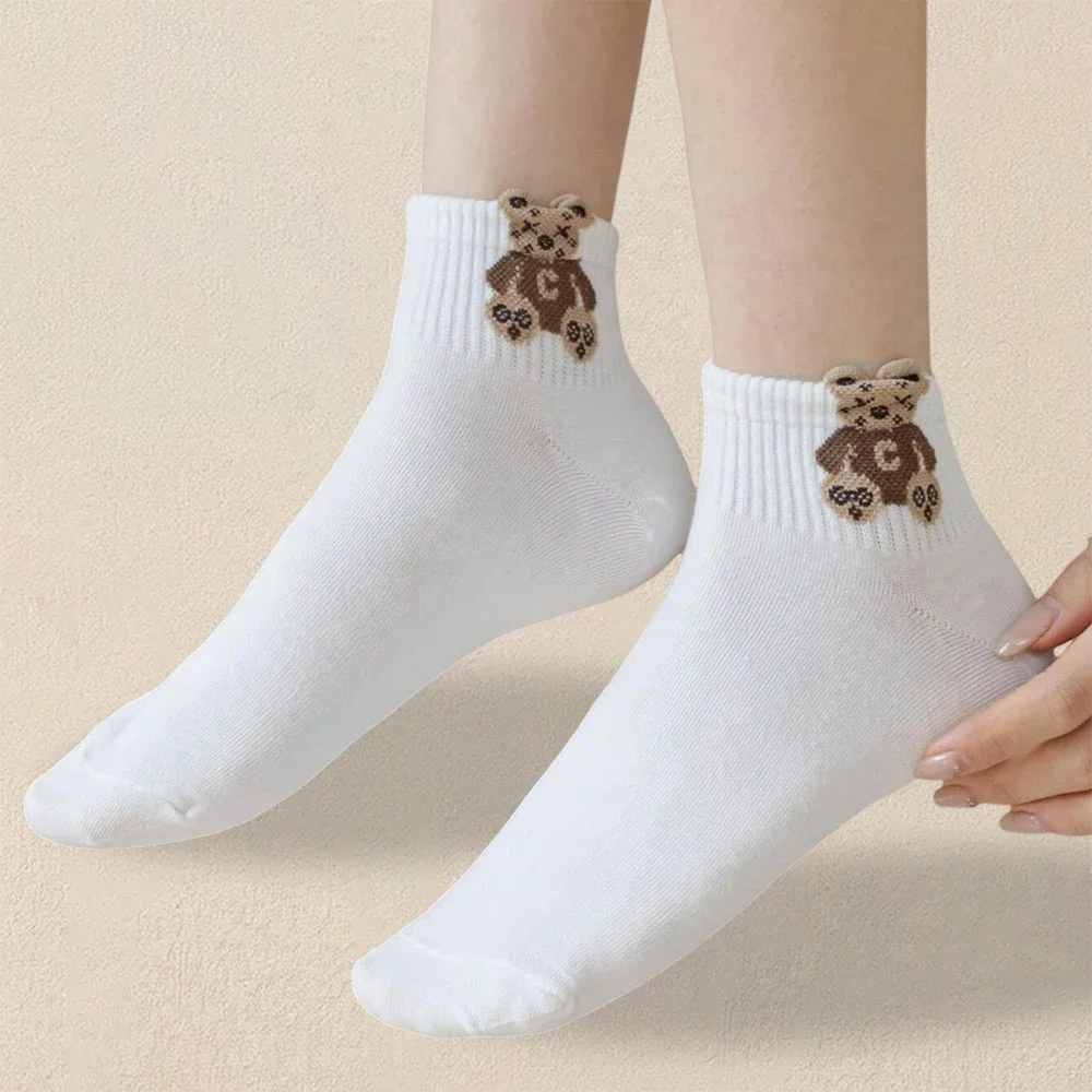 

1-20 Pairs Women's Cartoon Teddy Bear Patterned Ankle Socks Versatile Fashionable Creative Breathable Comfortable Casual Socks