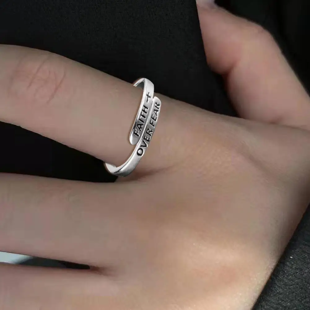 Letters Silver Rings Reputation FAITH OVER FEAR Trendy Personalized Adjustabl Women Men Gift Finger Oping Line I0N6