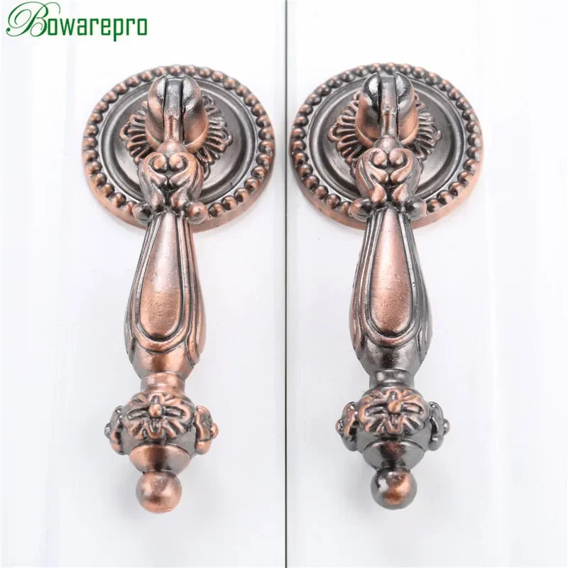 2Pcs Retro Antique Drop Pull Handle Wardrobe Door Pulls Dresser Drawer Kitchen Cupboard Hanging Design Cabinet Knobs and Handles