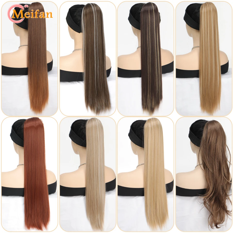 MEIFAN Synthetic Long Straight Drawstring Ponytail for Women Clip in Hair Extensions Black Blonde 60cm Natural Fake Hairpiece