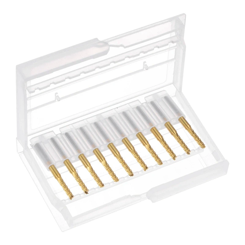 B62B 10PCS Titanium Coated Carbide End Mill CNC Router Bits, 1/8 Inch Shank 2.4mm Engraving Milling Cutter for PCB Wood Metal