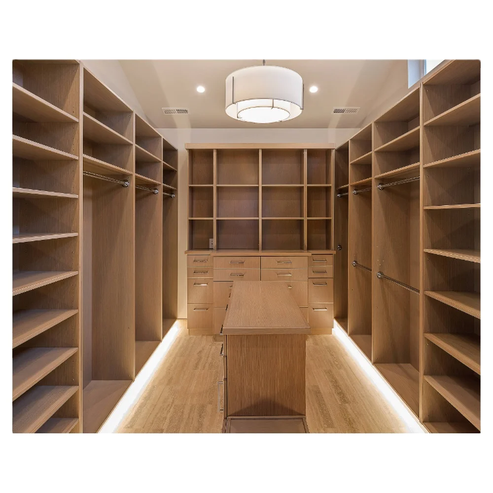 Class Wardrobe Wooden Closet Burlywood Cloakroom Open Wardrobe With Trousers Rack Wardrobe