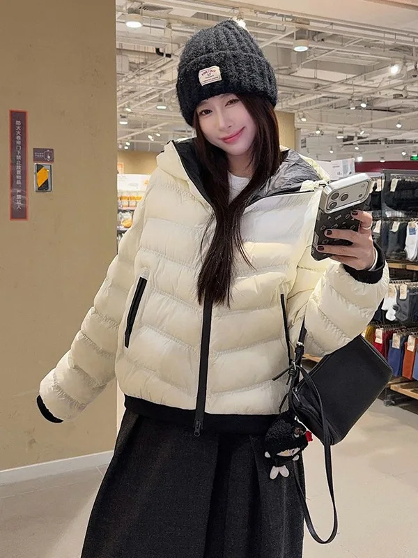 

Elegant Hooded Cotton Jacket Women's Casual Warmth Simple Style Bread Coat Outerwear Korean Version Thickened Long Sleeve Zipper