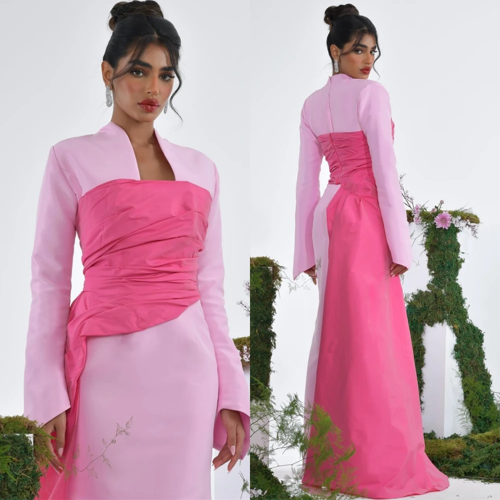 

Customized Classic Square Collar Evening Dress Luxury Long Sleeves Prom Dress Fashion Contrast Color Special Occasion Gowns