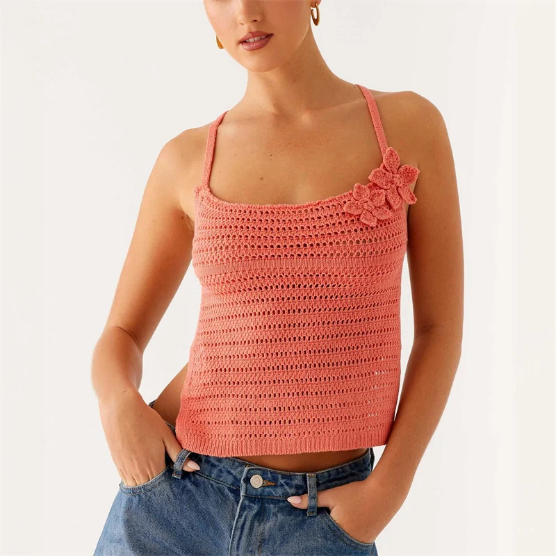 Women's Sexy Backless Lace-Up Crochet Bikini Top Vest Brazilian Biquini Knitted Swimsuit Beach Cover up Swimwear Camis