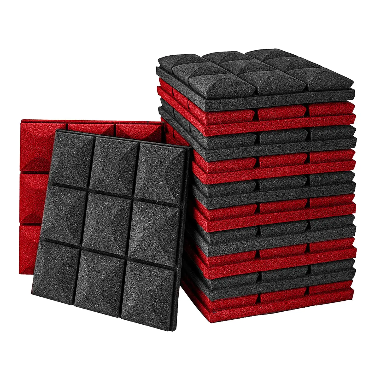 

12 панелей из акустического пенопласта 30x30 см, черные и красные подушечки для домашней студии, простая установка
