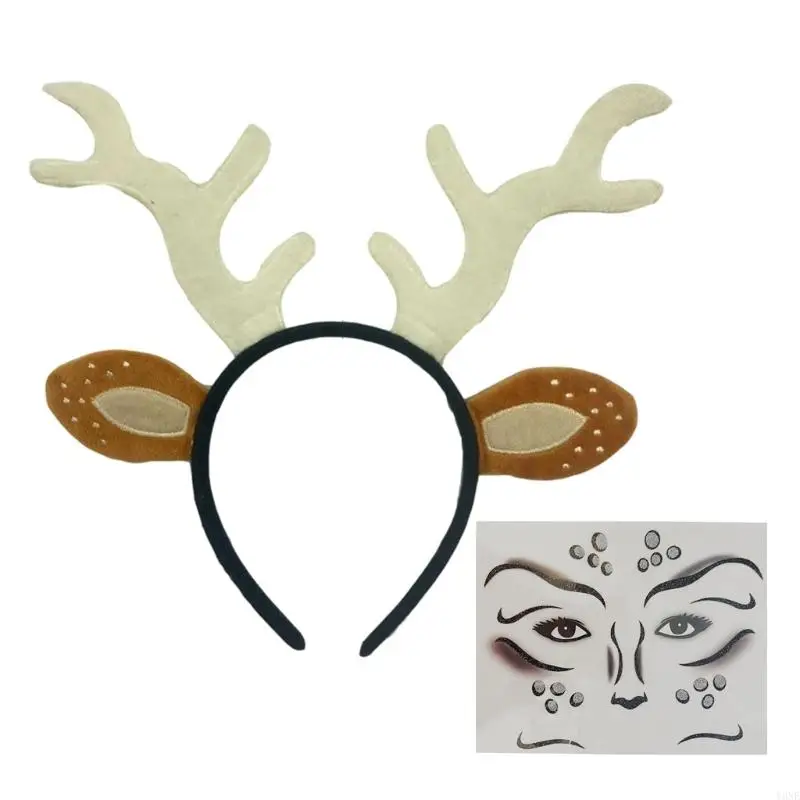 Y3NE عيد الميلاد شخصية قرون عقال ملصقات قابلة للإزالة قابلة لإعادة الاستخدام حلية شعر للأطفال الكبار عطلة ازياء