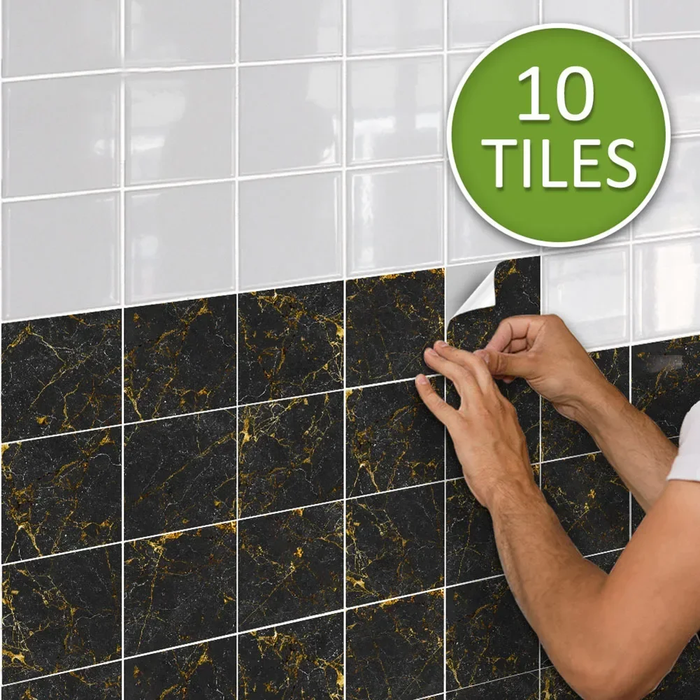 10 Pcs Marble SelfAdhesive Wall Tile Sticker Vinyl Bathroom Kitchen Home Decor Wall Sticker Decoration