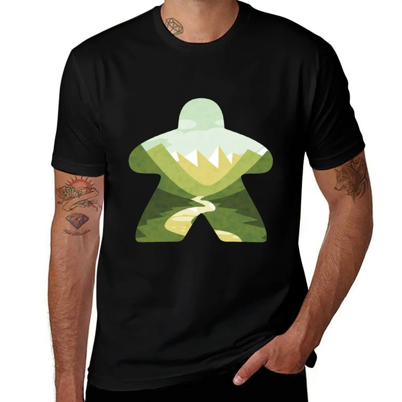 

River through the Mountain Adventure Meeple Board Game Scene T-Shirt boys animal print plain white t shirts men