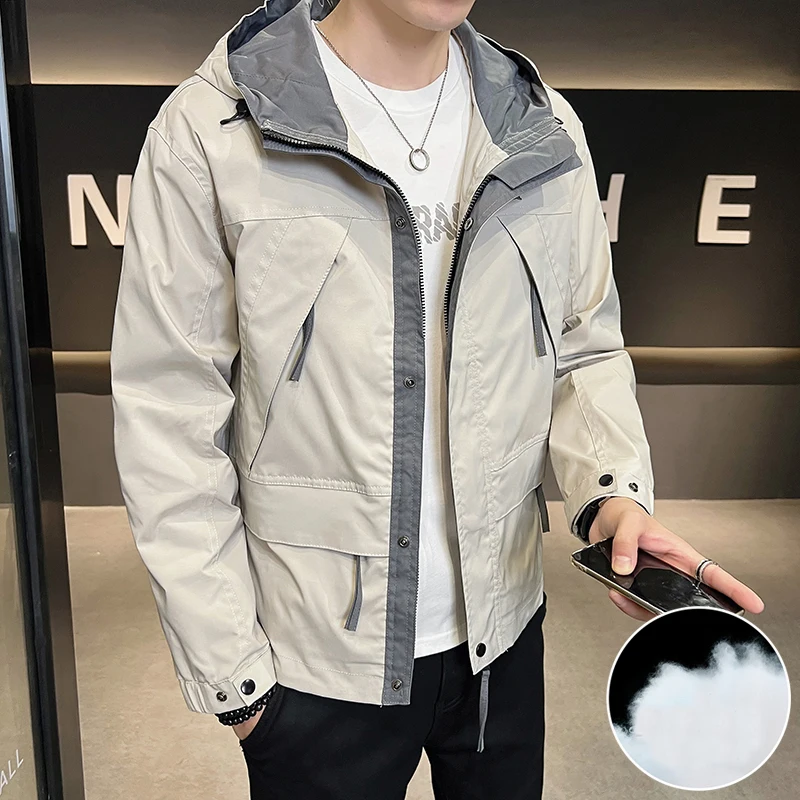 

Повседневные мужские куртки с хлопковой подкладкой и капюшоном, осень-зима 2025, однотонное утепленное пальто, уличные парки, ветрозащитная одежда, болотная куртка