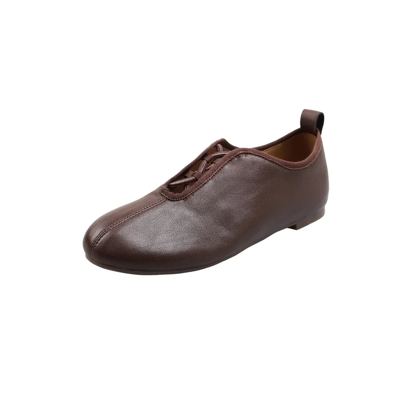 Vrouw zachte flats schapenvacht handgemaakte loafers basisstijl ronde neus platte schoenen slip op lente herfst gezellige zachte werkloafers