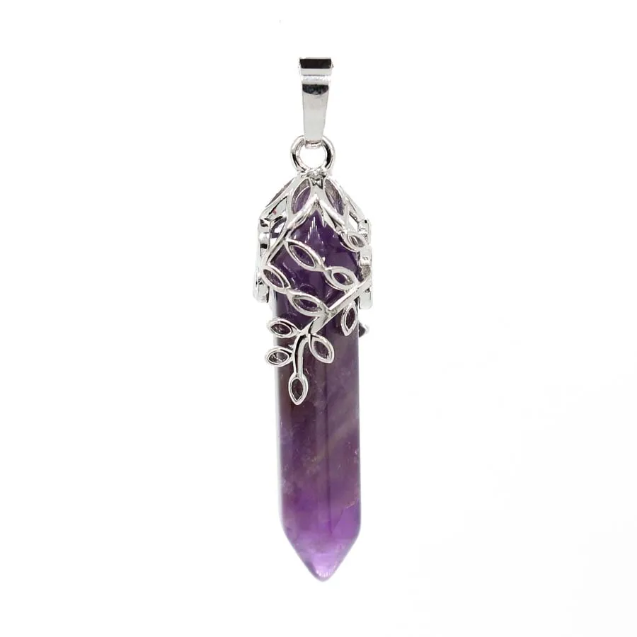 Colgantes de piedra Hexagonal de cristal para mujer, collar DIY, amatista Natural, cuarzo rosa, lapislázuli, colgante de piedra, joyería para hombre