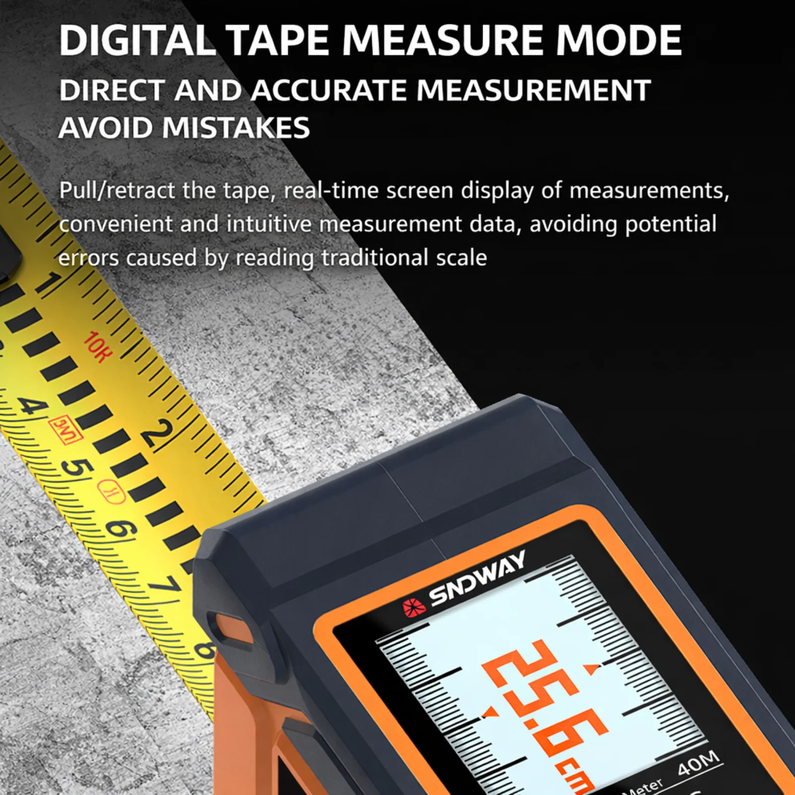 SNDWAY 4-in-1 Green Laser Rangefinder with Tape Measure，Dual-Sided Color Screen, Rechargeable, Multifunctional Measuring Tool