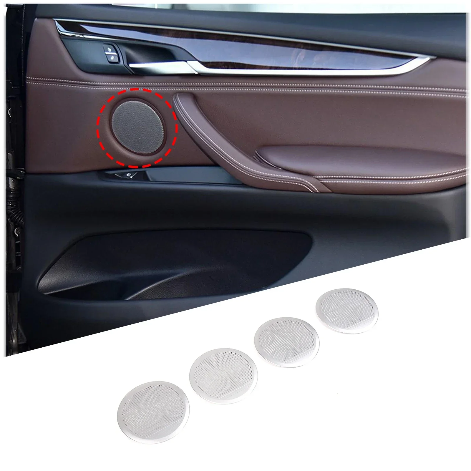 

For BMW X5 F15 2014-2018 Stainless Steel Silver Car Door Audio Speaker Frame Trim Cover Car Accessories