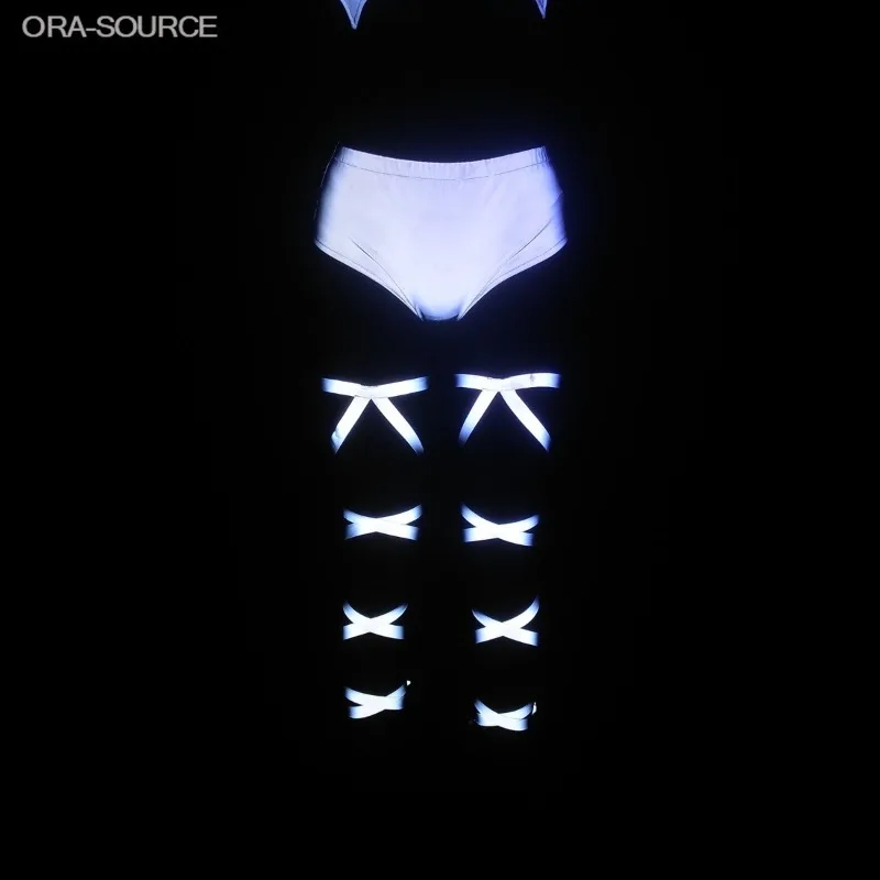Reflective Leggings Wraps Stage Performance DJ Club Nightclub Rave Party Dancer Strappy Bindings Fashion Shiny Dancewear view 3