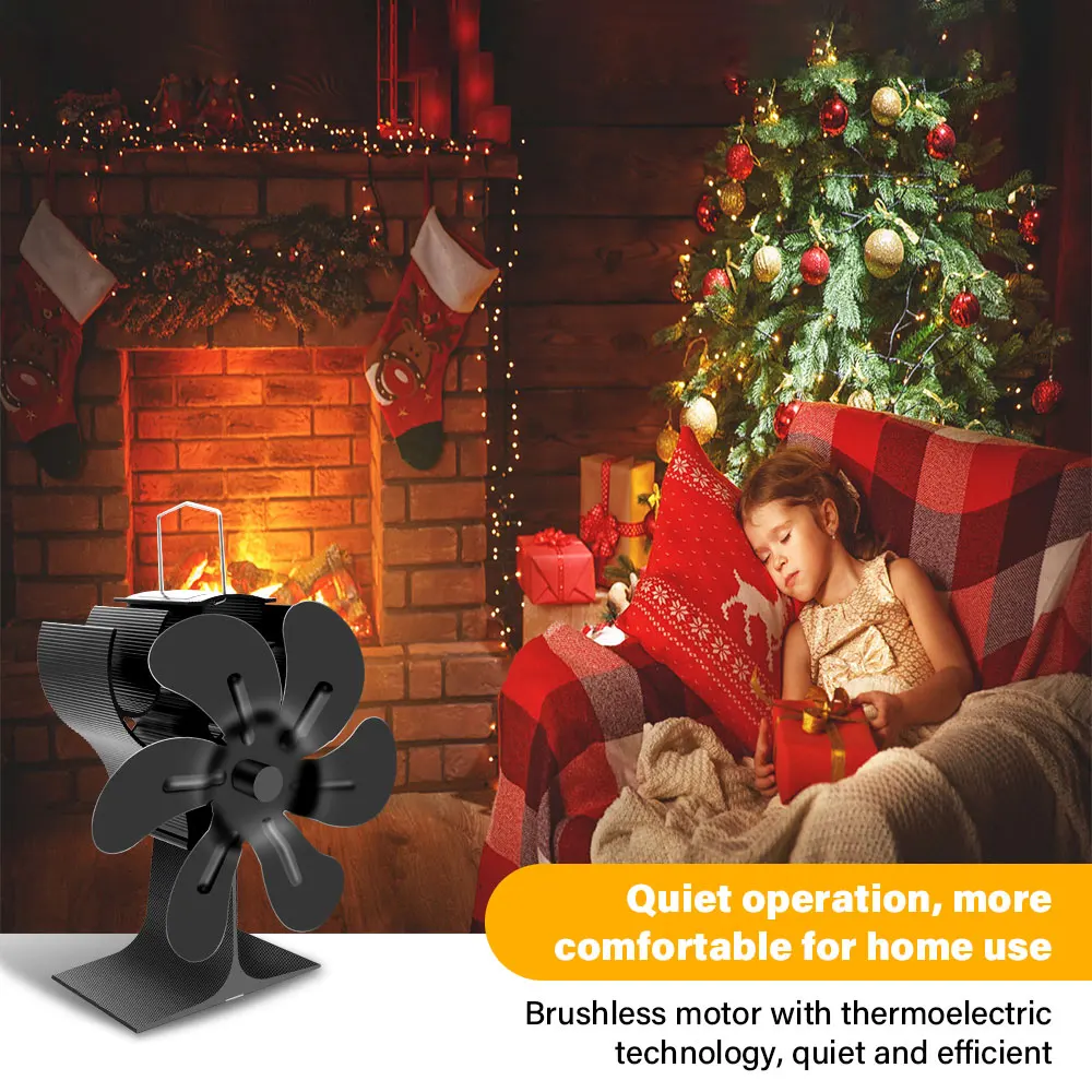 

6-Blades Stove Fan Heat Powered Fireplace Fan Log Wood Burner Eco-fan Quiet Fireplace Fan Warm Heat Distribution Home Winter