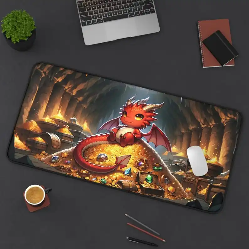 

Fantasy Dragon Desk Mat with Cute Red Dragon Pattern,cute Office Decorations, Home Office Gifts,mouse Pads, Computer Accessories