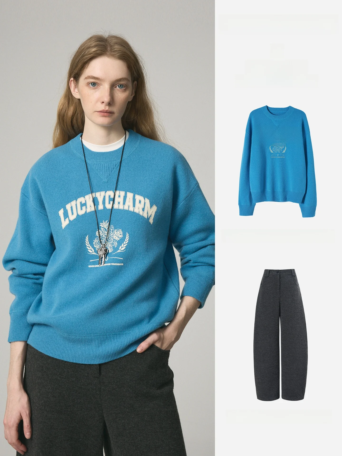 

Свитер Luy Coin Series из чистой шерсти с круглым вырезом, повседневный, свободного кроя, с принтом, с длинными рукавами, женский зимний топ