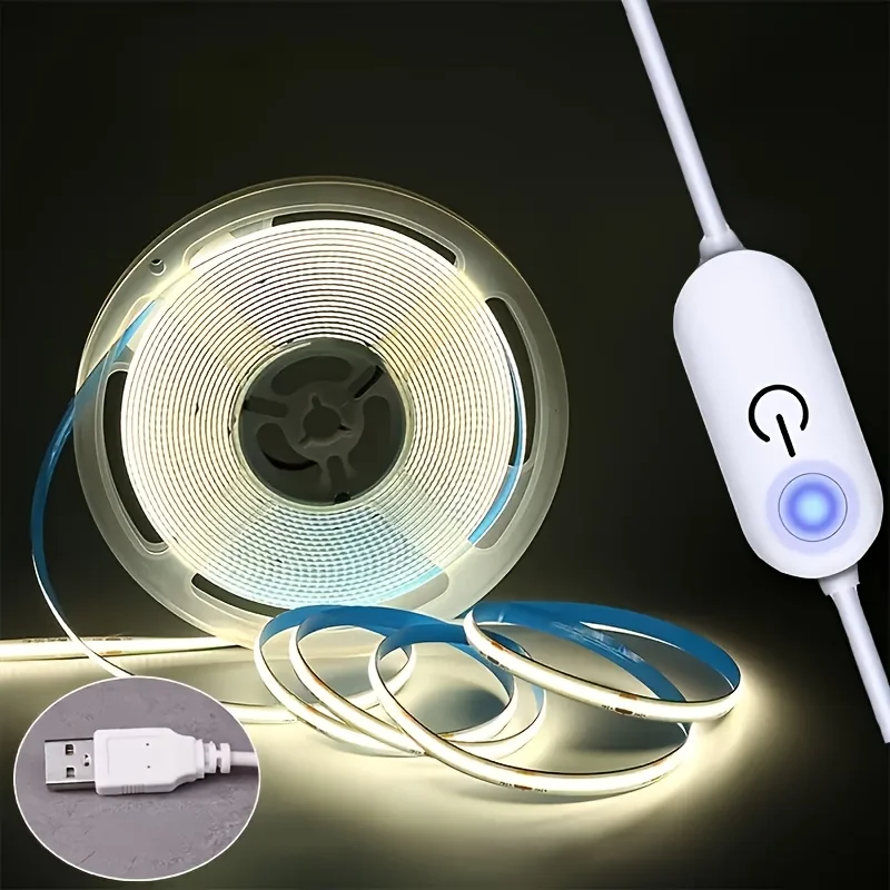 COB light strip, touch control, computer light, dimmable, suitable for home, kitchen, bathroom, bedroom, Christmas party