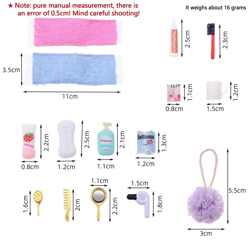 Casa de muñecas en miniatura, práctico accesorio de baño, secador de pelo, espejo, Kits de modelos, juguetes para niños, Mini accesorios de herramientas de tocador para baño