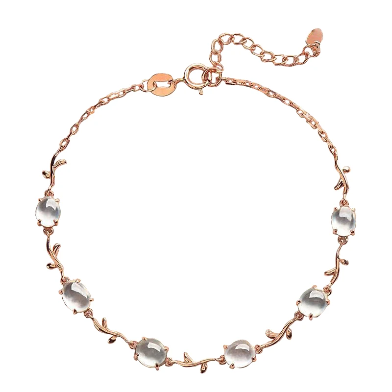 Original design natural ice ellipse chalcedony plant winding bracelet retro elegant and fresh charm little fairy silver jewelry