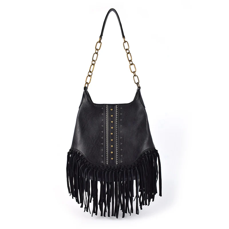 Original Vintage Frosted Suede Fringe Riveted Shoulder Bag Europe And The United States Fashion Simple All-matching Women\'s Bag