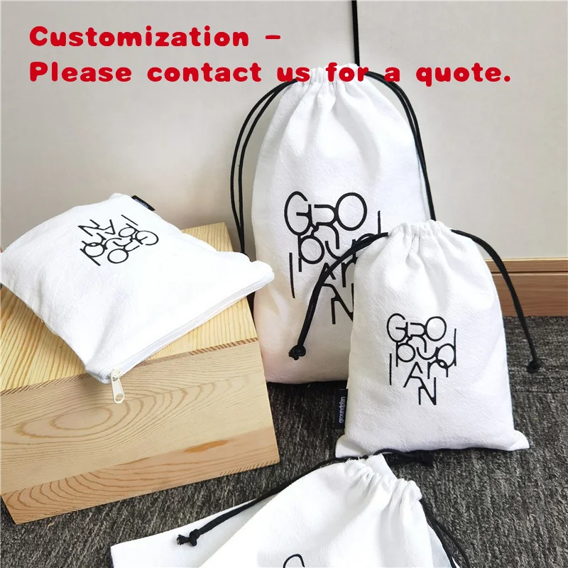 custom.Chuanghua White Muslin Cotton Recyclable Storage Packaging Bag with Wax Cord Zipper Pouch Rings and Makeup