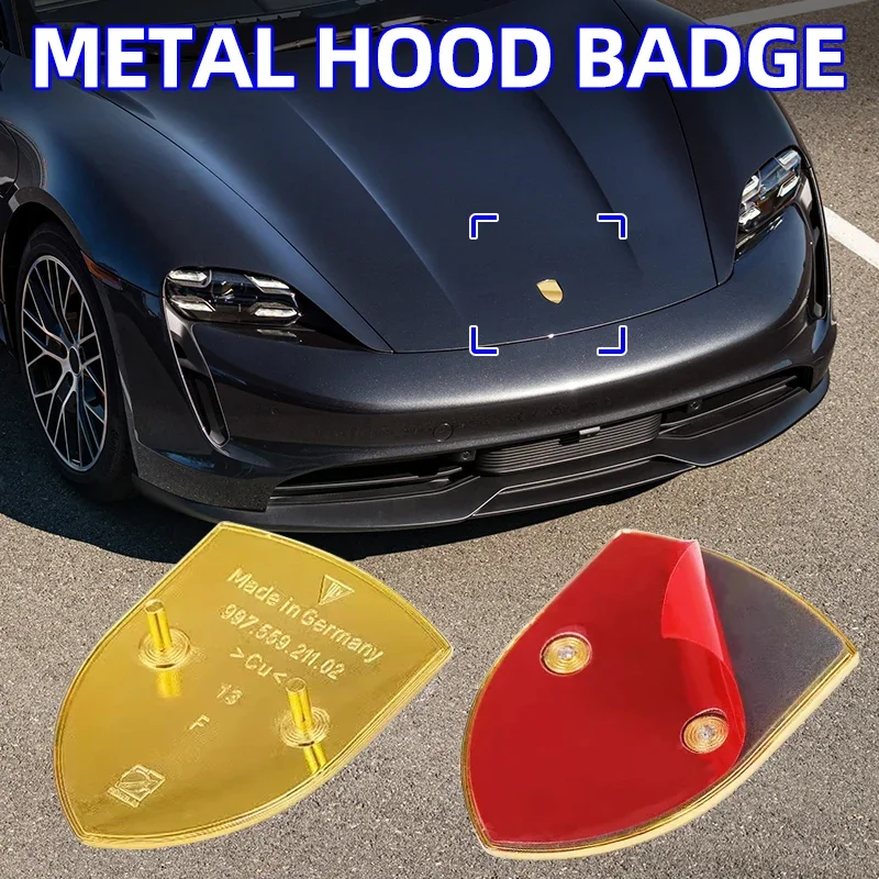 

1pcs 68x51mm Metal Car Front Logo Hood Badge Emblem Decal Sticker for 718 911 Cayenne macan panamera Carrera cayman boxster S