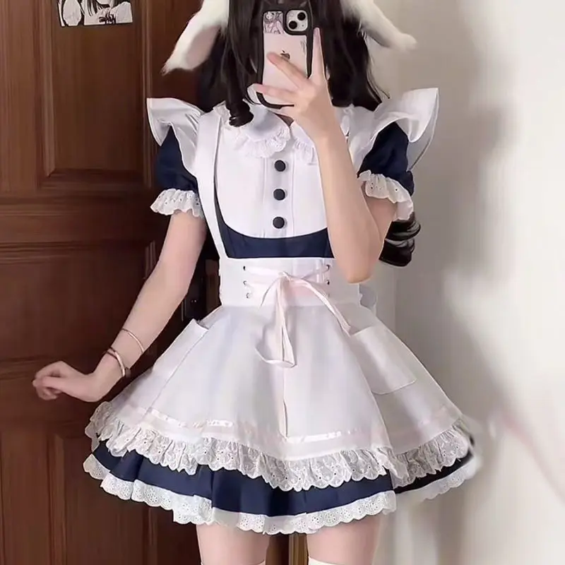 

Готические черные комплекты из трех предметов в стиле Лолиты, облегающее платье Kawaii Lolita, женское винтажное новое платье с коротким рукавом в стиле Харадзюку, японская мода