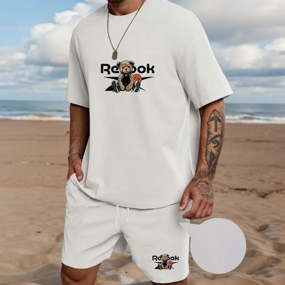 

Europe and The United States Men's Summer New Short Sleeve Tshirt +Shorts 2pcs Set Leisure Sports Men Suit