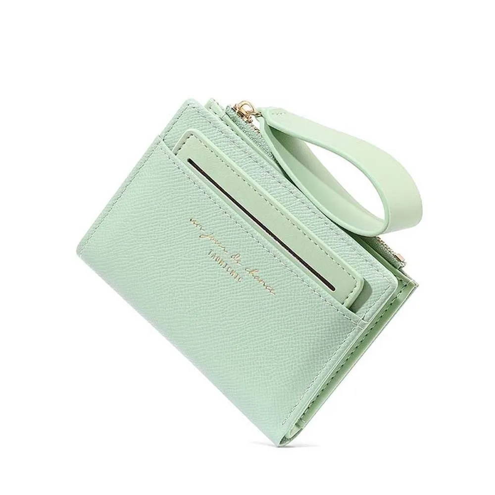 

Portable Women Folding Wallet PVC Snap Button Solid Color Card Bag Multiple Card Anti-Splash Water Lady Short PU Purse Work