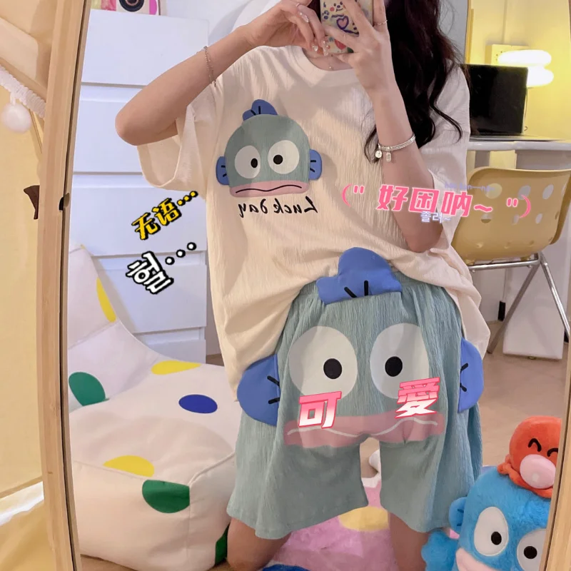 Sanrio Hanton summer new pajamas female cute animation funny cartoon can wear loungewear suit