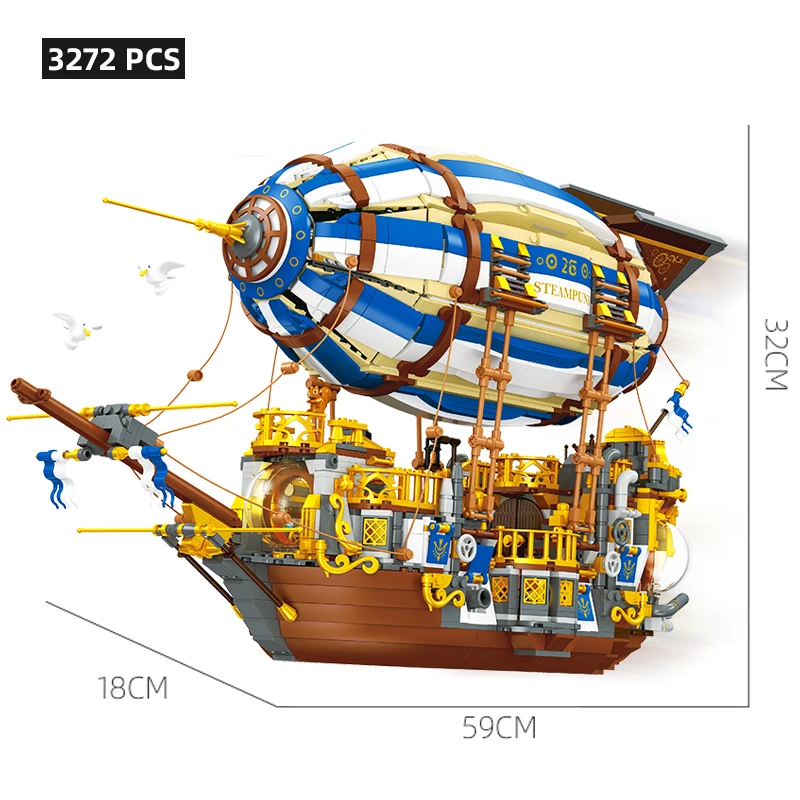 Steampunk Airship Building Blocks Urban Sightseeing Transportation Fantasy Large Scale Model Bricks Toys Compatible With LEGO