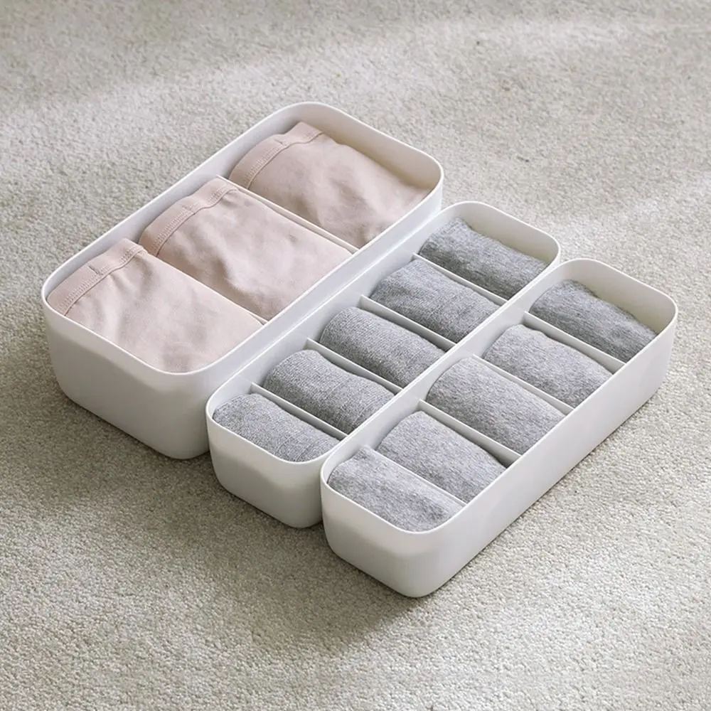 3/5 Grids Underwear Storage Box Stackable Space Saving Compartments Socks Case Plastic Socks Bra Storage Case for Home