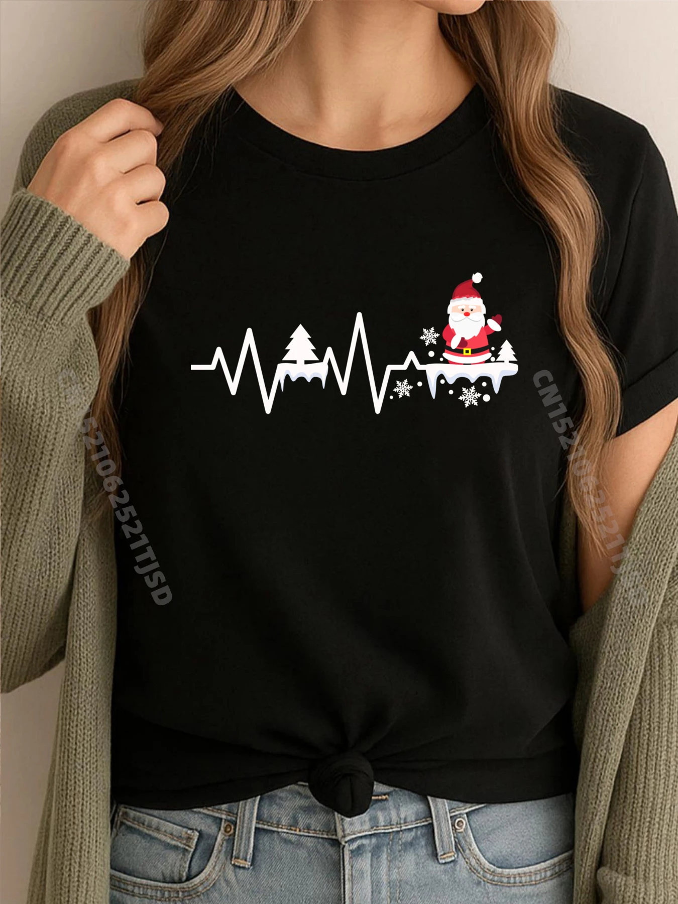 

Санта-Клаус Рождественская футболка с сердцебиением ЭКГ Брендовая женская весенняя женская футболка с коротким рукавом