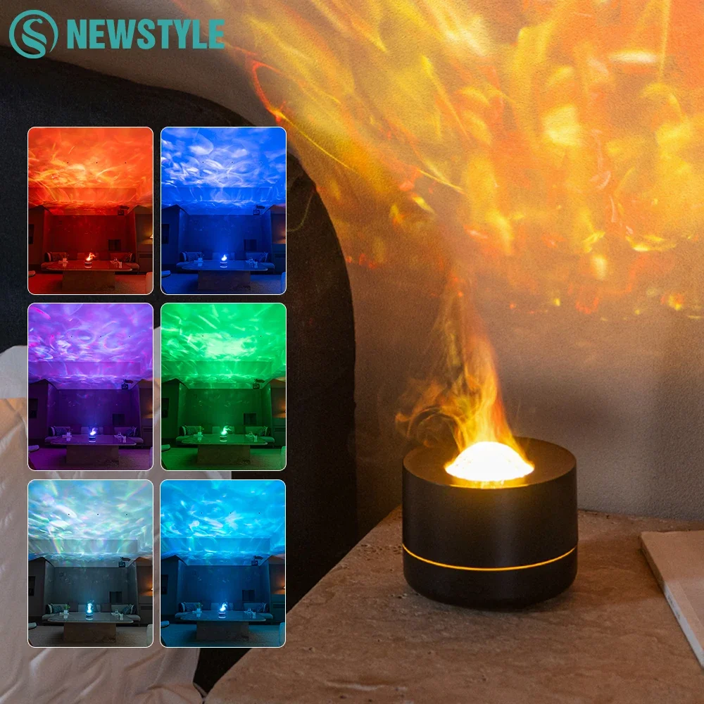 3D Simulation Flame Aromatherapy Machine Starry Sky Projection Air Humidifier USB Colorful Flame Essential Oil Aroma Diffuser