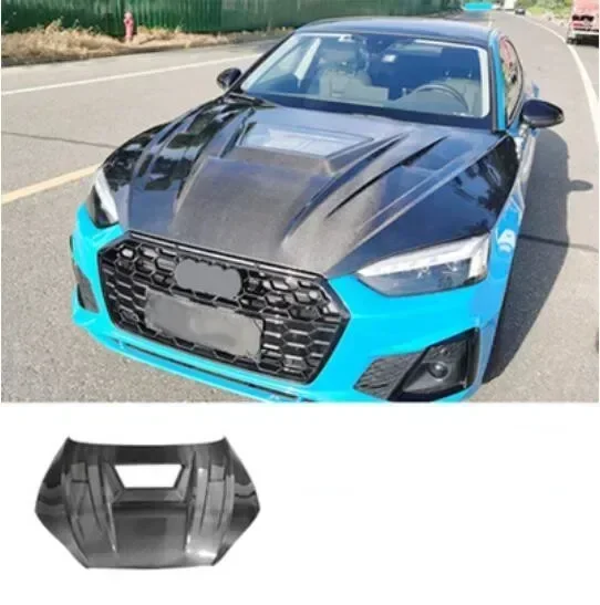 New！ Real Carbon Fiber Transparent Bonnet For Audi A4 S4 RS4 A5 S5 RS5 2017 2018 2019 2020 2021 2022 Front Engine Hood Vent Cove