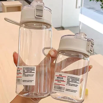 Zaman ölçeği ile 550/700ml su şişesi taşınabilir şeffaf Kawaii su şişesi spor su bardağı plastik Handy kupası