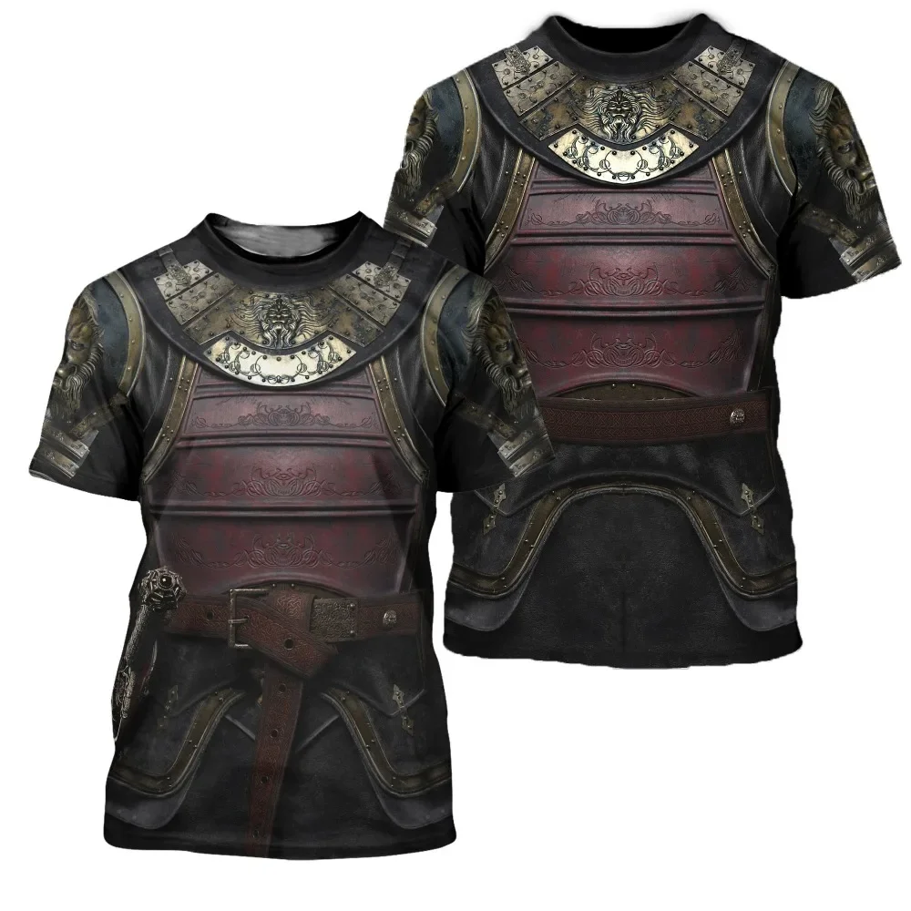 2024 New Summer Knight Medieval Armor 3D Printed T-shirt Harajuku Short Sleeve T-shirt