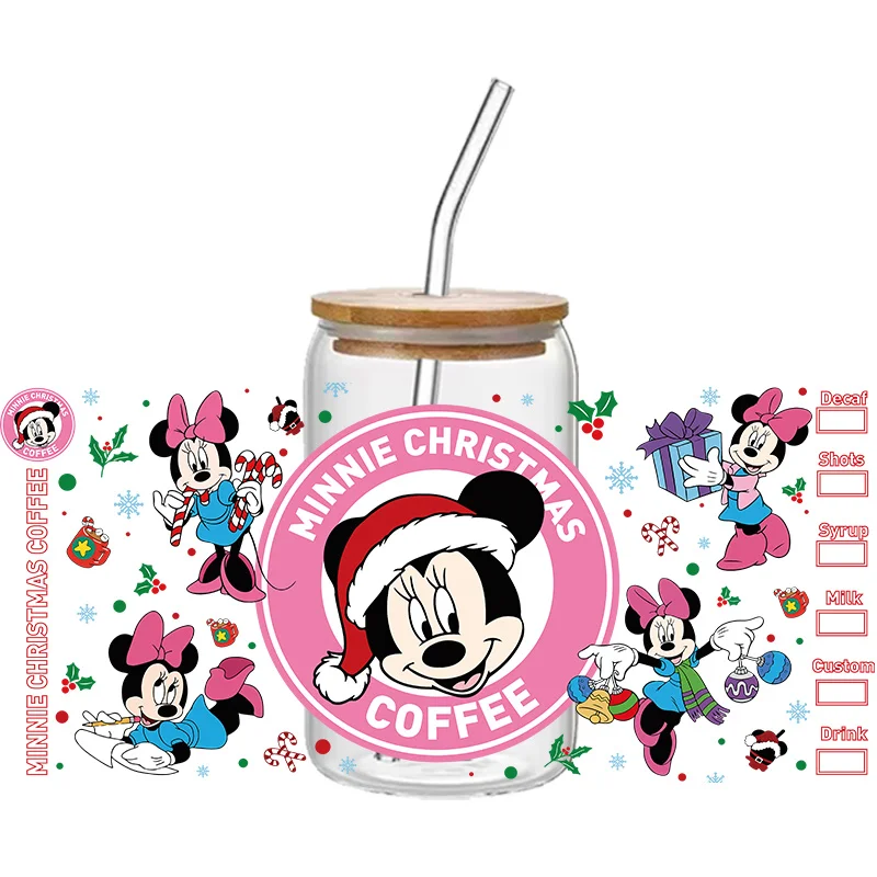 Disney Mickey Minnie UV 3D transfer printing adhesive 16oz glass cup Multiple mixed batch customization Crystal stickers