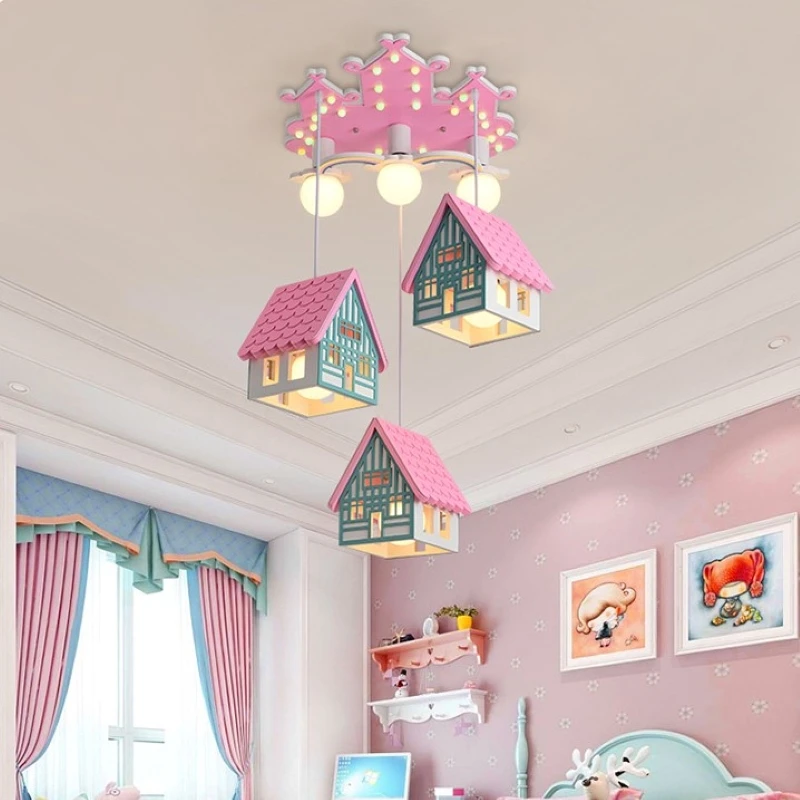 House Chandelier Children\'s Bedroom Girls Boys Room Study Pendant Lamp Pink Green Ceiling Lighting Christmas Decorations