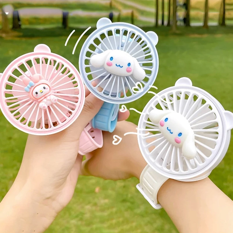 

Cute Sanrio Watch Fan Anime Cartoon Cinnamoroll My Melody Hello Kitty Portable Usb Rechargeable Bracelet Mute Fan Girl Gift