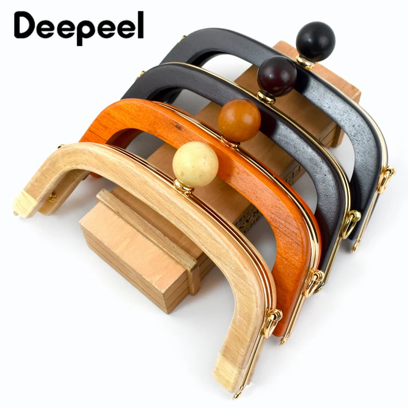 1Pc 20.5cm Wood Purse Frame Wooden Bead Bag Handles Metal Screws Wallet Closure Clip Kiss Clasp DIY Handmade Bags Accessories