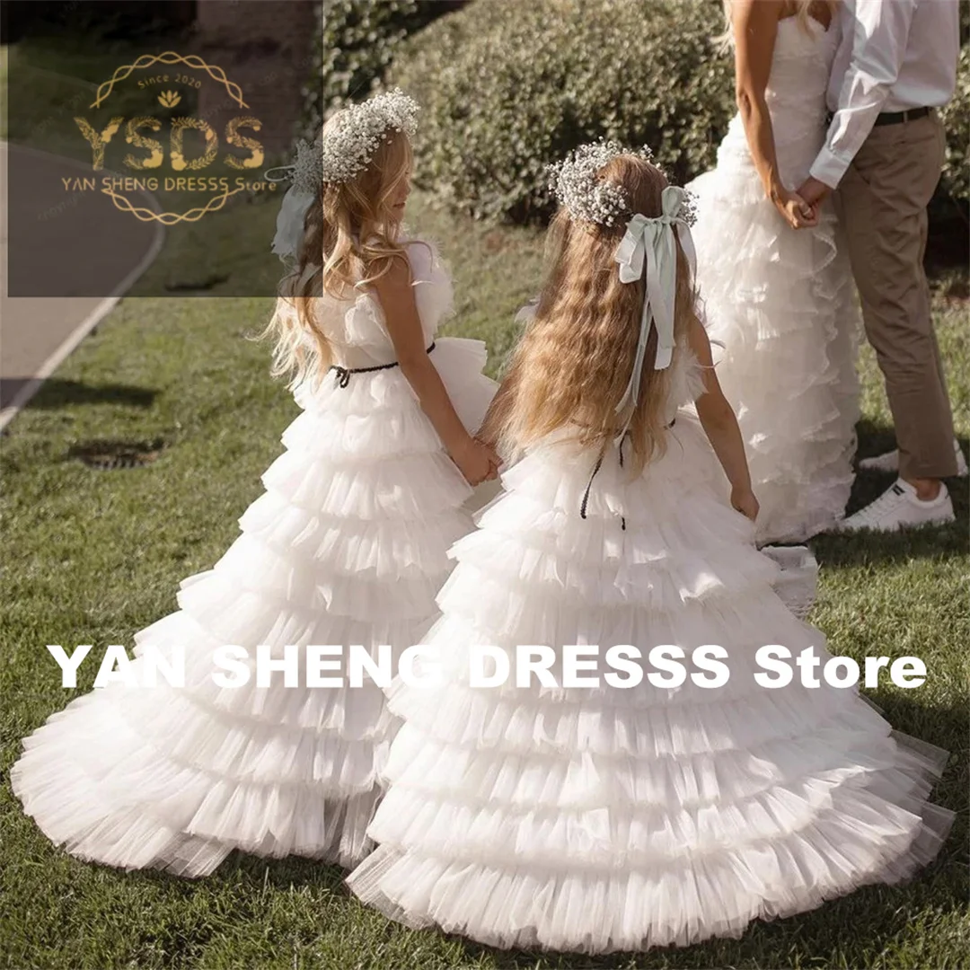 Luxury Princess Flower Girl Dress Flower Pleat High Neck Sleeve Ankle Length Elegant Formal First Communion Gown Customized