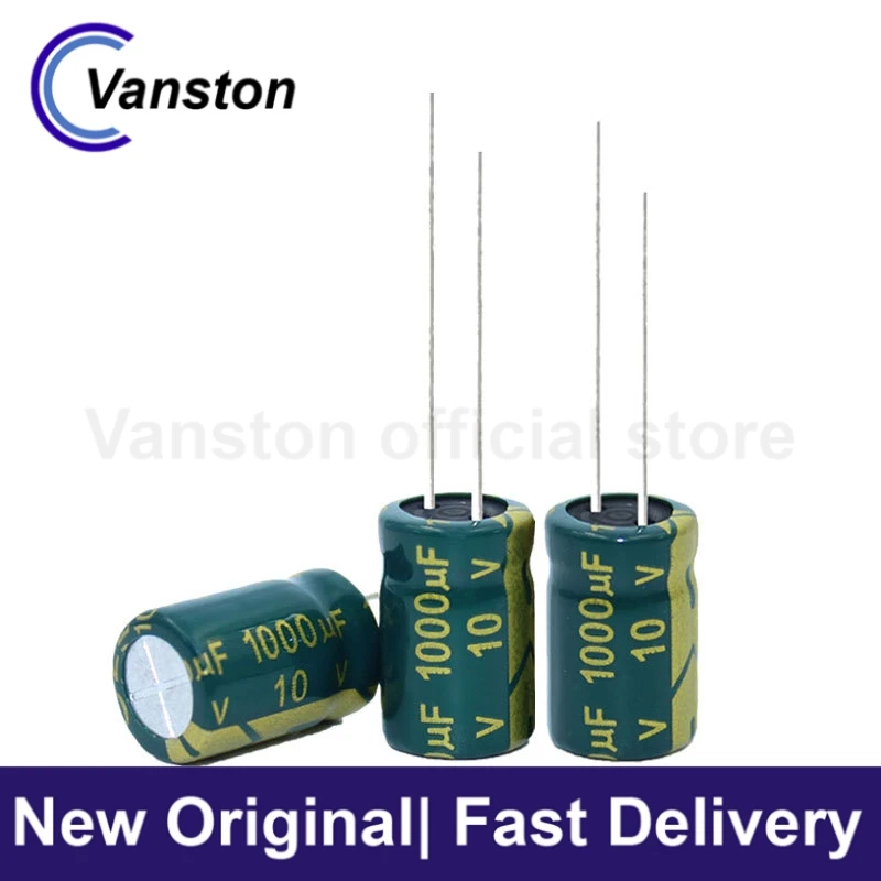 10pcs 10V1000UF Direct Inserted Aluminum Electrolytic Capacitors Green Gold High Frequency Low Resistance 8*12mm 1000UF/10V