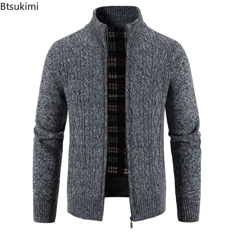 Mens Autumn Winter New Knitted Sweaters High Collar Long Sleeved Zipper Cardigan Sweater Fashionable Solid Color Sweater Jacket
