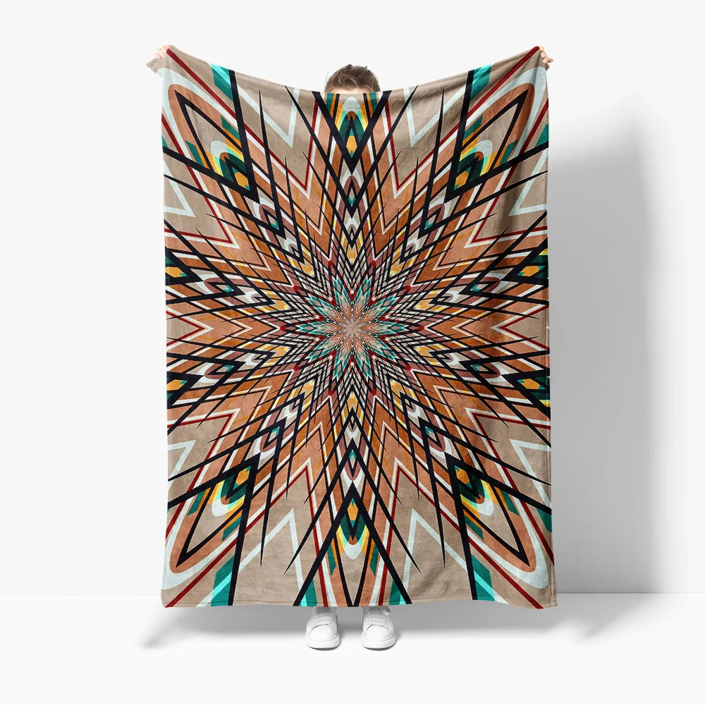 Abstract geometric snowflake pattern Flannel printed blanket suitable for all seasons suitable for living office sofa and travel